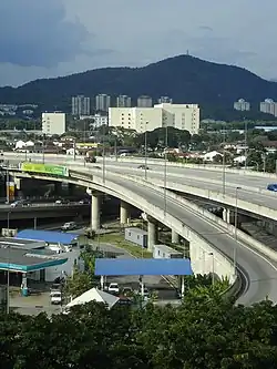 The Ampang–Kuala Lumpur Elevated Highway's interchange with Kuala Lumpur Middle Ring Road 2 in Ampang.