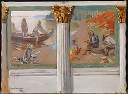 Lönnrot and the Oral Poets, sketch of how he collected the materials for the Kalevala by Akseli Gallen-Kallela for murals for University of Helsinki, 1912