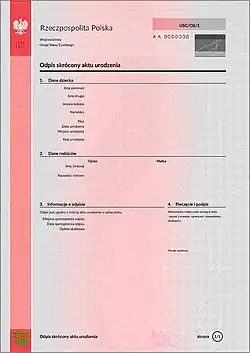 A short-form birth certificate