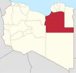 Map of Libya with Al Wahat district highlighted