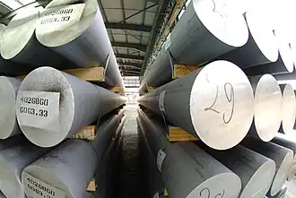 Aluminium extrusion billets at an Aluminium Bahrain facility