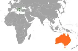 Map indicating locations of Albania and Australia