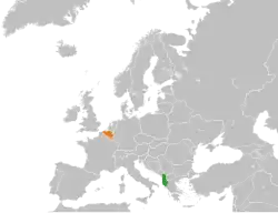 Map indicating locations of Albania and Belgium