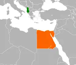 Map indicating locations of Albania and Egypt