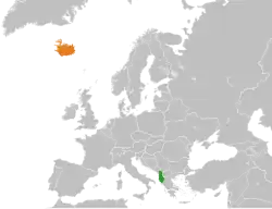 Map indicating locations of Albania and Iceland