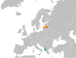 Map indicating locations of Albania and Latvia