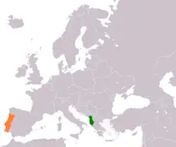 Map indicating locations of Albania and Portugal