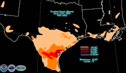 Map of rainfall over Texas and surrounding areas due to Alberto