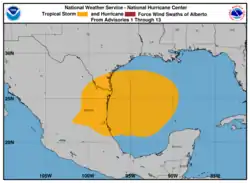 Wind history map of Alberto