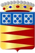 Similar to flag with crown on top and items placed differently.