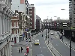Aldersgate Street, north side from the Barbican highwalk