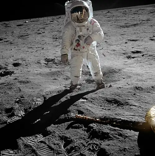 Image 15 Apollo&nbsp;11 Photograph credit: Neil Armstrong Apollo&nbsp;11 was the fifth crewed mission of NASA's Apollo program. After launching from the Kennedy Space Center in Florida on July&nbsp;16, 1969, commander Neil Armstrong and Apollo Lunar Module pilot Buzz Aldrin landed Eagle in Mare Tranquillitatis on July&nbsp;20, at 20:17:40&nbsp;UTC, while command module pilot Michael Collins remained on Columbia in lunar orbit. Armstrong was the first to exit the spacecraft, stepping onto the surface 6&nbsp;hours and 39&nbsp;minutes later, on July&nbsp;21, at 02:56:15&nbsp;UTC; nineteen minutes later, Aldrin joined him on extravehicular activity, which lasted 2&nbsp;hours, 31&nbsp;minutes and 40&nbsp;seconds. Armstrong and Aldrin lifted off from Tranquility Base after almost 22&nbsp;hours on the lunar surface and rejoined Collins in the command module, before splashing down in the Pacific Ocean on July&nbsp;24. The mission was planned to the minute, with the majority of the photographic tasks performed by Armstrong with a single Hasselblad camera. Most of the photographs taken on the Moon that include an astronaut are of Aldrin; there are only five images of Armstrong partly shown or reflected, as in this photograph, with Armstrong and the lunar module reflected in Aldrin's helmet visor. "As the sequence of lunar operations evolved," Aldrin explained, "Neil had the camera most of the time [...] It wasn't until we were back on Earth and in the Lunar Receiving Laboratory looking over the pictures that we realized there were few pictures of Neil." More featured pictures