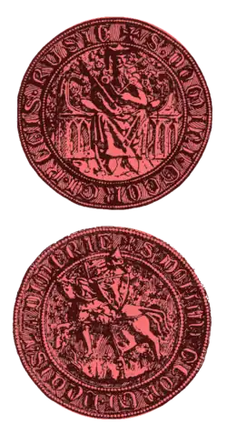 Seal of King Yuri II Boleslav denoting a horseman with lion on the coat of arms (14th century)