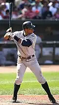 Alex Rodriguez at bat, waiting for a pitch