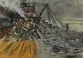 "Workers with a Deep Excavator near Wintersdorf“, 1957, pastel, tempera