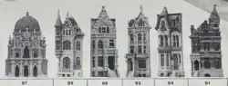 Black-and-white images of miniature ornate buildings, each displayed individually and labeled with a number beneath.