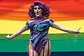 Drag queen, Allota Shots, on the Stonewall Stage, 2018