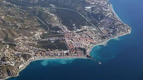 Aerial view of Almuñécar, with its coastline