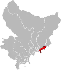 Situation of the canton of Beausoleil in the department of Alpes-Maritimes
