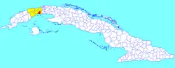 Alquízar municipality (red) within Artemisa Province (yellow) and Cuba
