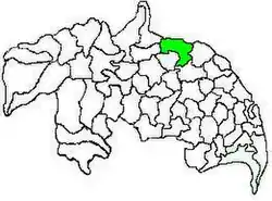 Mandal map of Guntur district showing Amaravathi mandal (in green)
