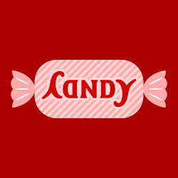 "Candy", 180° symmetrical ambigram by Basile Morin.