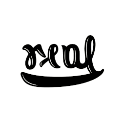 Two word ambigram "Real / Fake" showing alternatively one version of the pair. By Basile Morin.