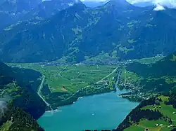 Escher canal (left), diverting the river Linth into Walensee, and the Linth canal (right), the present-day outflow of the lake