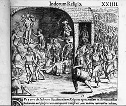 Indians worshipping the Caco-Demon - Americae pars Quarta, 1594