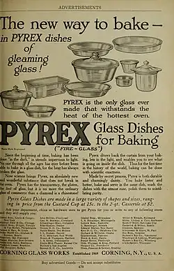 A black and white advert for Pyrex entitled "You Really Can't Get Along Without This Pyrex Biscuit Dish".