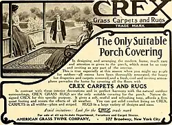 Scan of a yellowed ad for Crex Grass Carpets and Rugs