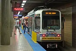 Train departing Amherst Street Station.