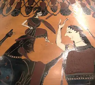 Detail of vase, showing Zeus, Athena, and Eileithyia