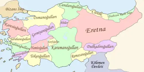 Shown as Canik, Center-east Black Sea coast, yellow