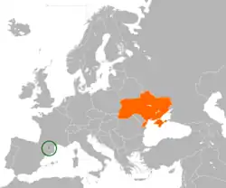 Map indicating locations of Andorra and Ukraine
