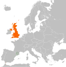 Map indicating locations of Andorra and United Kingdom