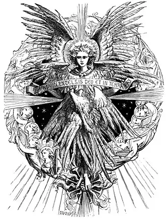 Image 99Christmas angel at Gloria in excelsis Deo, by J. R. Clayton and The Brothers Dalziel (from Wikipedia:Featured pictures/Artwork/Others)