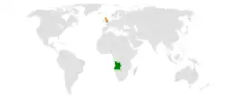 Map indicating locations of Angola and United Kingdom