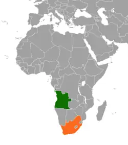 Map indicating locations of Angola and South Africa
