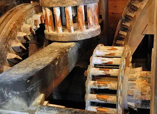 Portion of the drive train at the Mill at Anselma, 2010.