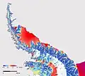 A map showing ice flow speed on the Antarctic Peninsula created from Sentinel-1A data.