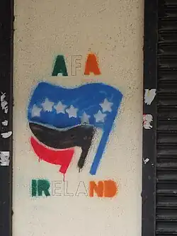 Starry Plough on a modern anti-fascist graffito, Longford