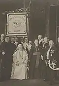 Monsignor Anton de Waal (center, next to the pope), in audience to Pope Pius X in 1913 with the Deutschen Gesellenverein Rom.