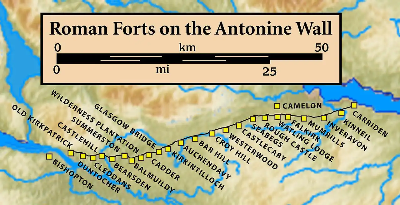 map of Antonine wall with forts