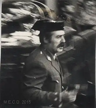 Antonio Tejero bursting into the plenary chamber of the Congress of Deputies, gun in hand