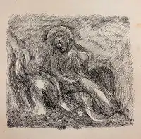 Ink drawing "Anointing the Feet of Jesus" created in 1993
