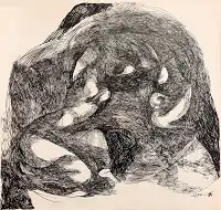 Ink drawing "Mother and Child" created in 1993