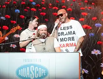 The core members of Aqua in 2025; from left: Nystrøm, Rasted, and Dif