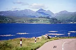 Strontian and Sgùrr Dhòmhnuill viewed from the south shore of Loch Sunart