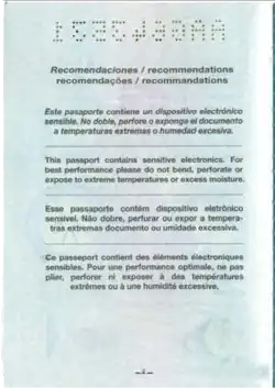 Recommendation page of the Argentine passport.